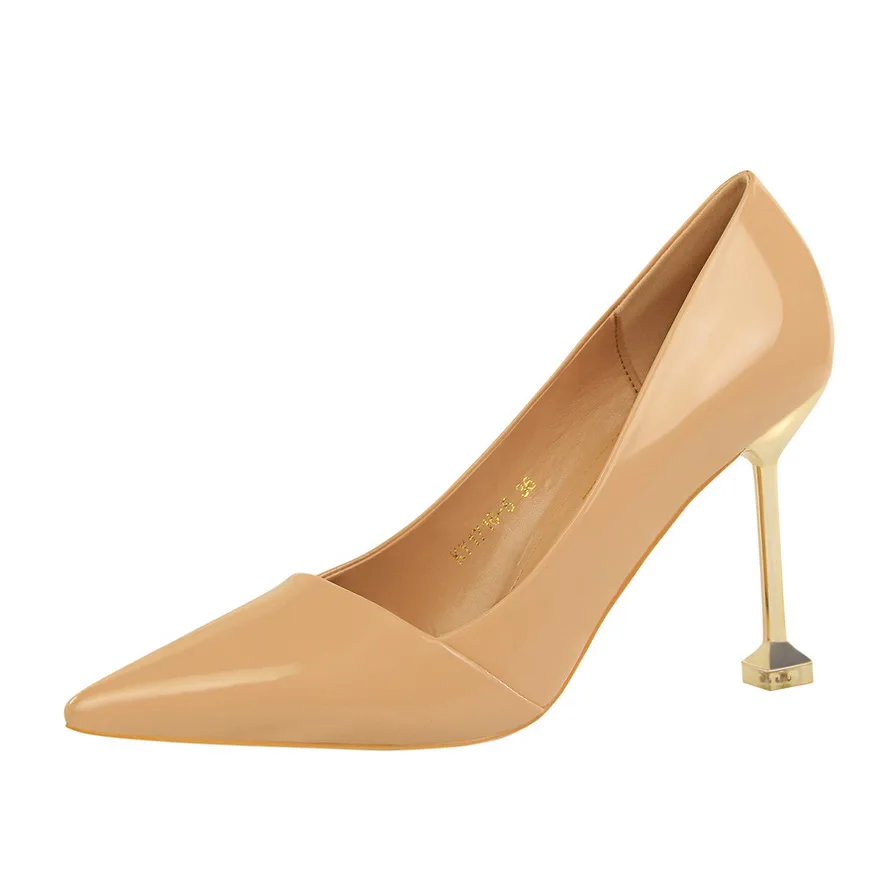 1716-5 Модные простые профессиональные женские туфли на высоком каблуке с высоким каблуком пикантные тонкие туфли из лакированной кожи