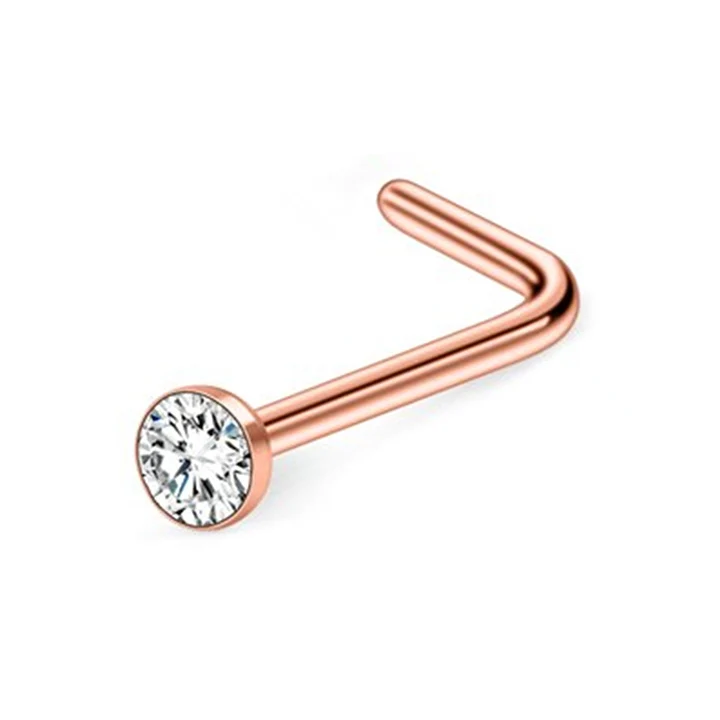 Hypoallergenic Fashion Piercing Nose Ring Diamond L Shaped Stainless Steel Nose Ring for Women