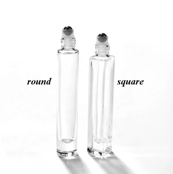 10ml Clear Round Square Glass Bottle For Perfume Essential Oils Cosmetic Empty Roll On Bottles