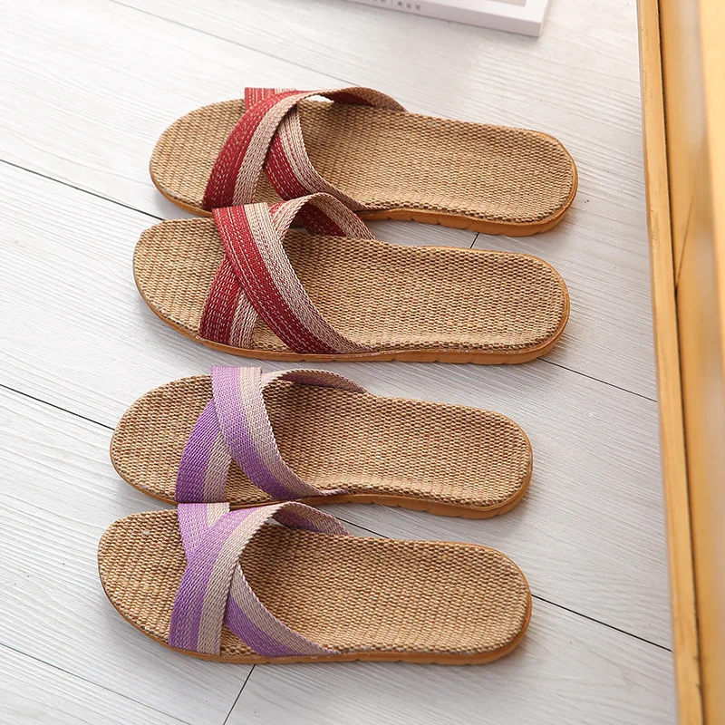 Elegant Cotton and Linen House Slippers for Women Fashionable Home Slippers in Slide Style