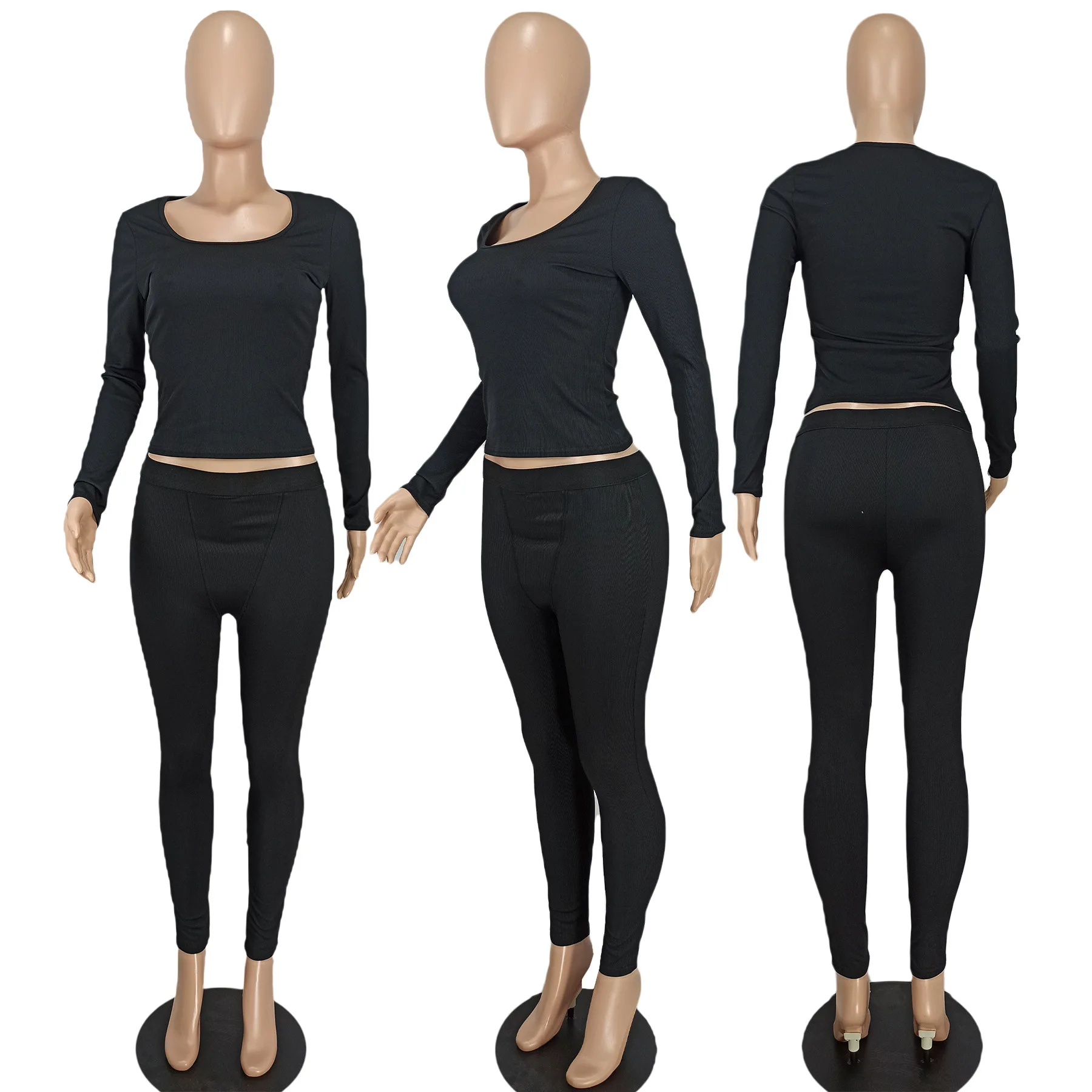 Custom Logo Wholesale Ribbed 2 Piece Knit Set Women Spring 2024 Full Woman Pants and Top Outfit Ladies Knitted Suit