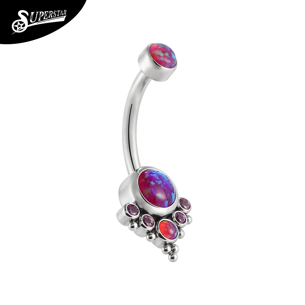 Superstar Custom internally threaded belly button ring pack opal with G23 titanium beads navel body piercing jewelry