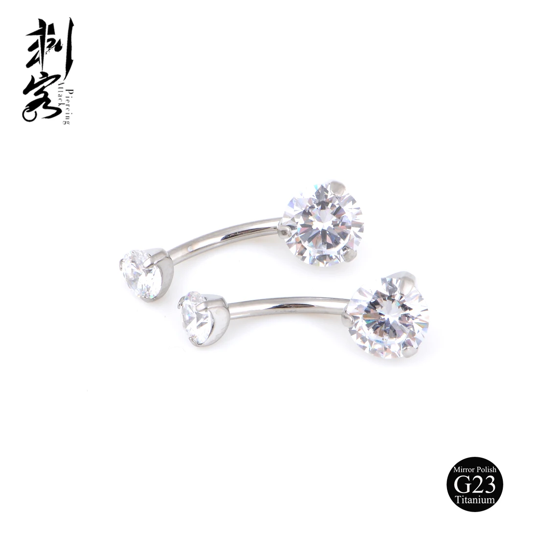 G23 Solid Titanium Internally Threaded Double CZ Gem Belly Bar Navel Belly Ring