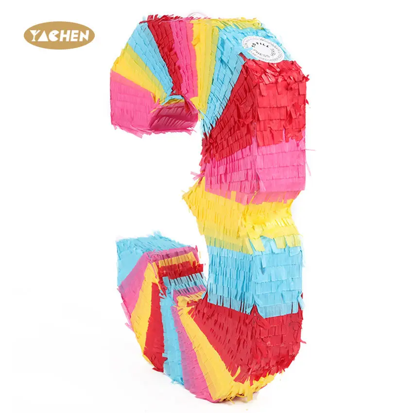 YACHEN Wholesale Custom Colorful Number 3 Rainbow Pinata Toys for Kids Birthday Party Decorations Small Pinatas