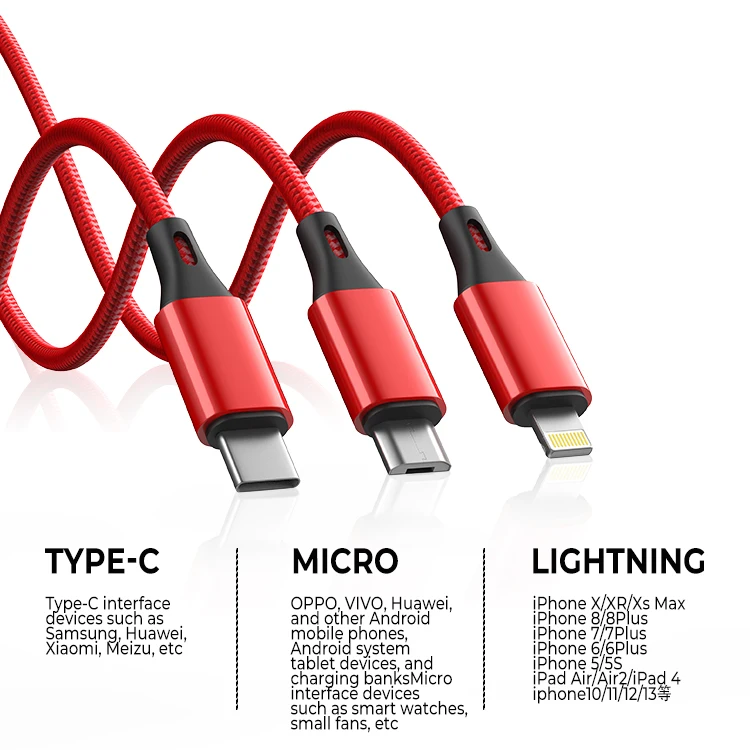 OEM ODM 3 в 1 кабель для быстрой зарядки мобильных телефонов типа c оптовая продажа для Iphone Micro Usb кабель Type-c кабели для сотовых телефонов Android