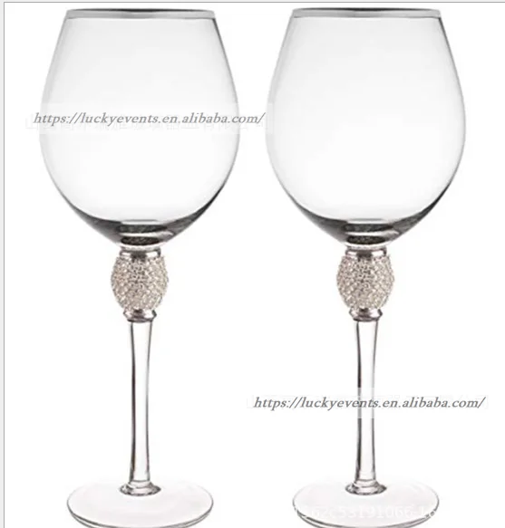 LK20191014-17 22cm gold silver rim diamond party wedding use Goblet WineGlass high redwine glasses