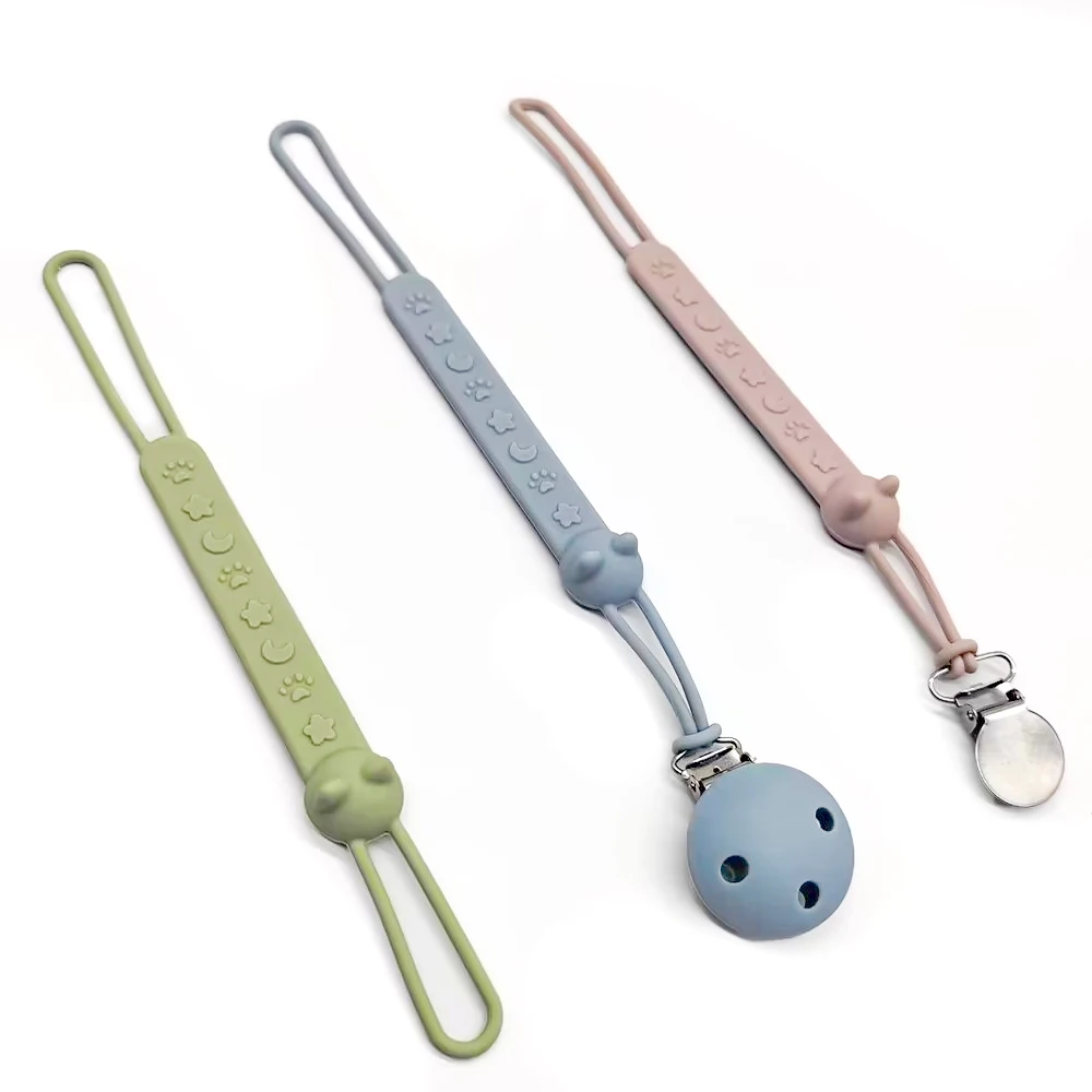 New Design Soft Cute BPA Free Silicone Pacifier Holder Clip Chain Silicone Baby Dummy Clips