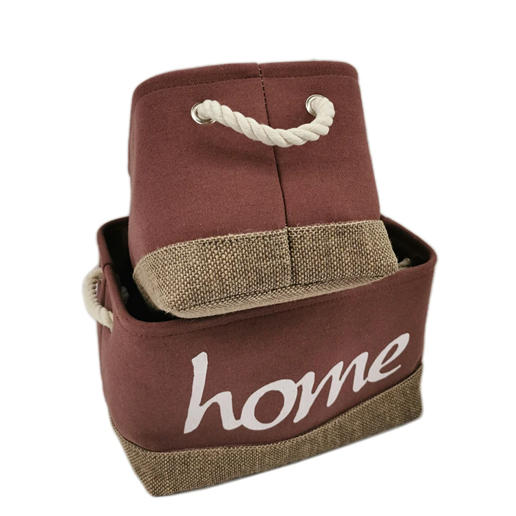 
High Quality OEM Handmade Basket Baby Clothing Organizer Storage Box Canvas Linen Storage Basket With Handle For Nursery Laundry 
