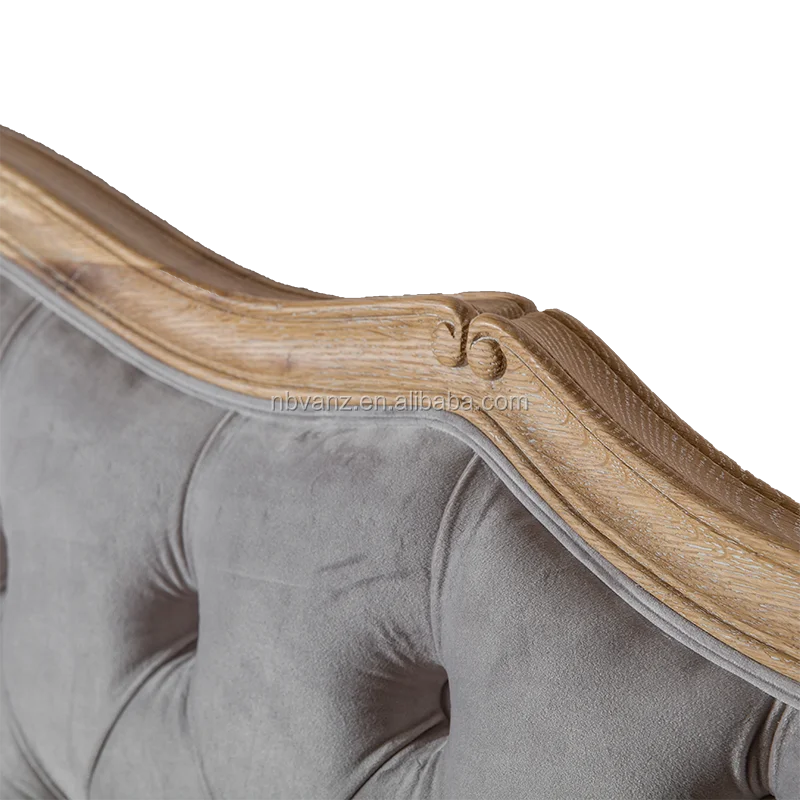 Vintage Grey Velvet Sleeper Bedroom Furniture Wood Slat Bed Base King Frames Upholstered Upholstery French Carving Bed Designs