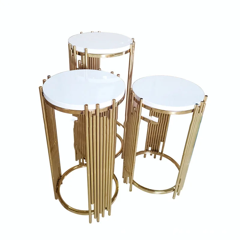 Partycool Set of 3 PCs Gold Round Metal Plinths Wedding Backdrop Stand Columns Cylinders metal dessert pillar