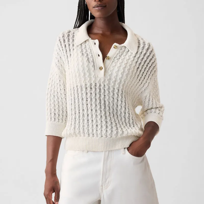 Custom Fall Knitwear Cable Knit Mid Sleeve Sweater Circle Neck Woman Texture Twisted Knit Sweater