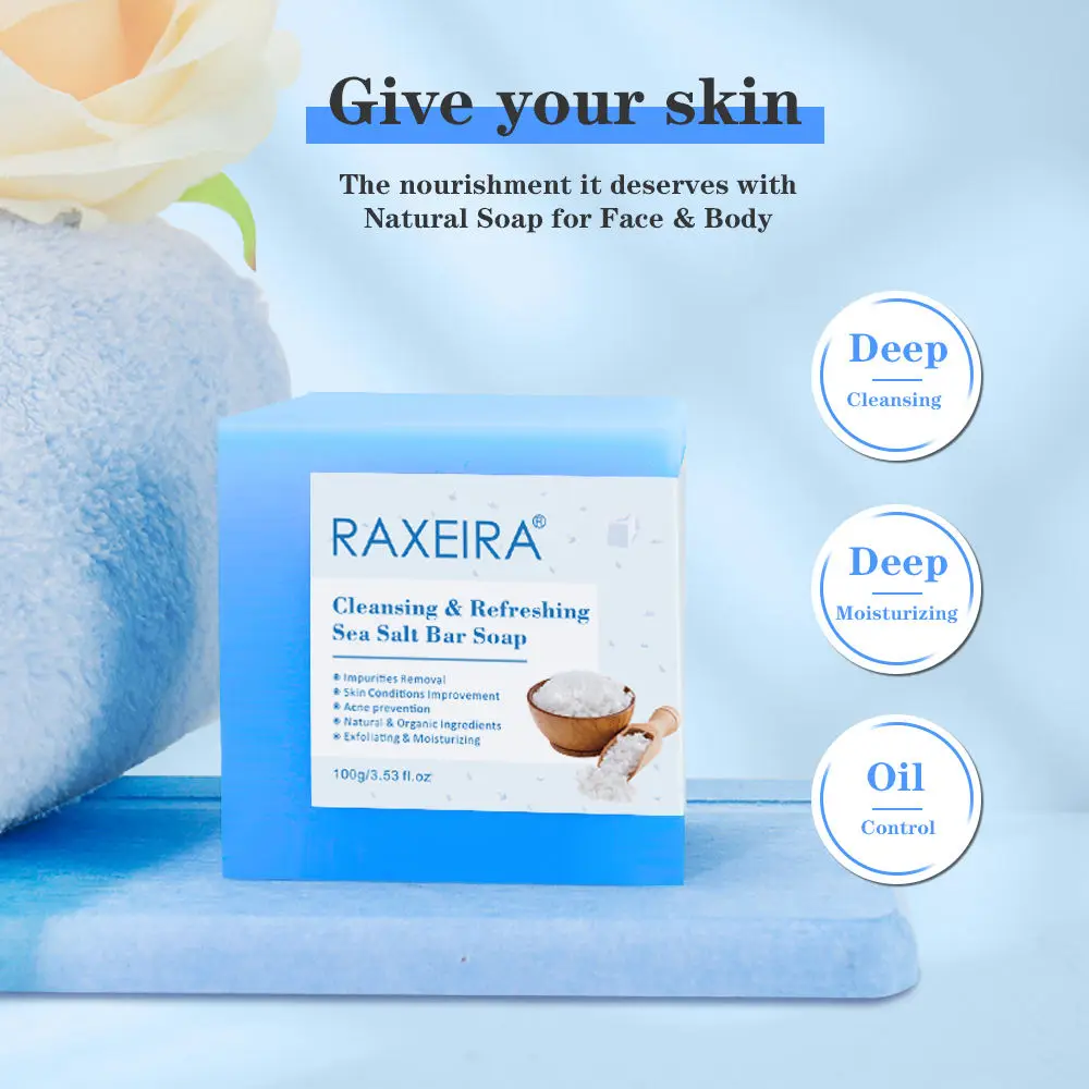 Organic Sea Salt Vitamin E Cleansing & Refreshing Whitening Moisturizing For Remove Skin Acne Cleansing Face Care Bar Soap