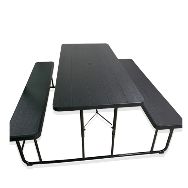 Foldable Moder Event Hdpe Woodgrain Top Folding 6 Foot Plastic Picnic Table With Benches