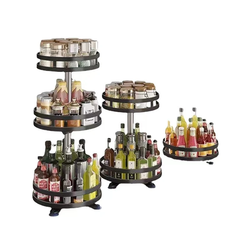 2nd floor kitchen seasoning storage rack with rotating counter top for household storage