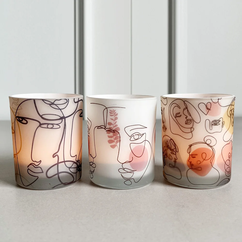 Human Face Empty Candle Holder Beauty Dressing Brush Pen Box Storage Cute Glass Cups Candle Jars with Lids in Bulk