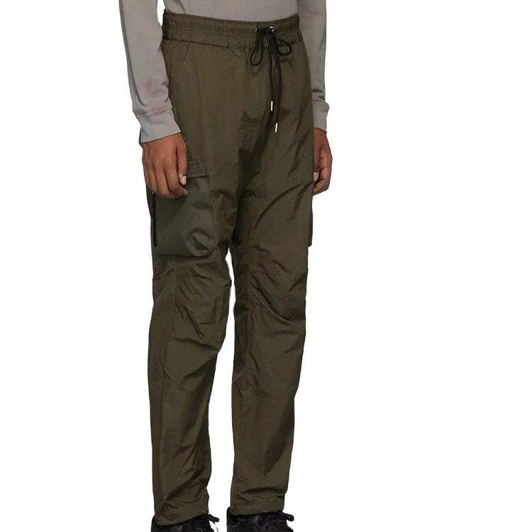 
mens fashion drawstring army green nylon taffeta cargo pants 