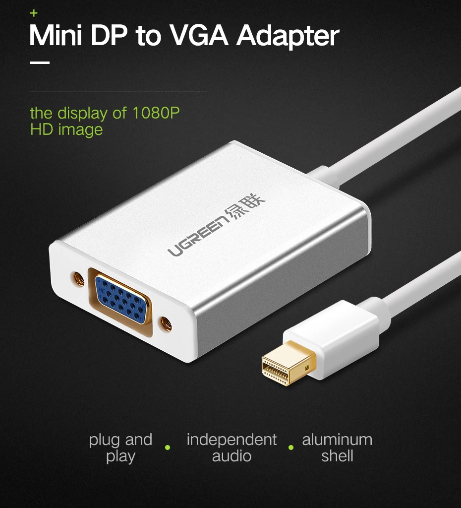 Ugreen 1080P DisplayPort to VGA DVI Адаптер DP Male to VGA DVI Женский конвертер Дисплей порт кабель для проектора ТВ Macbook Air
