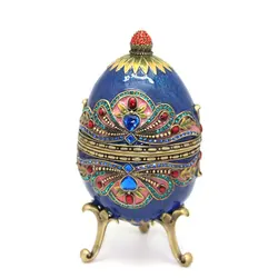 SHINNYGIFTS Royal Vintage Trinket Box Enamel Hand Painted Faberge Style Eggs Jewelry Gift Box Easter Egg