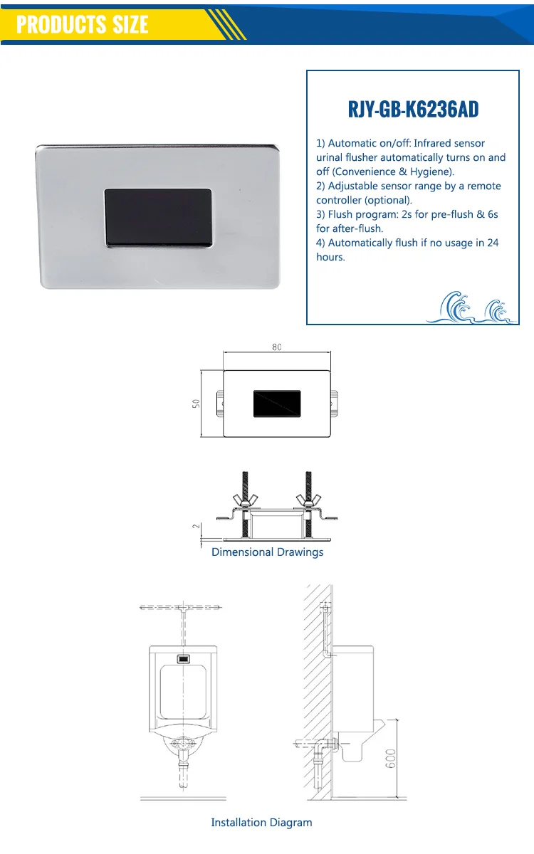 China Factory Price Hygienic No-Touch Automatic Urinal Sensor with Flush Valve Integrated Ceramic Urinal Flush Sensor