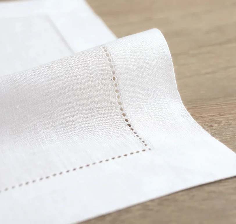 100% Pure Linen Hemstitch Handkerchief Natural Fabric Hemstitch Handcrafted Linen Napkins White Handkerchief