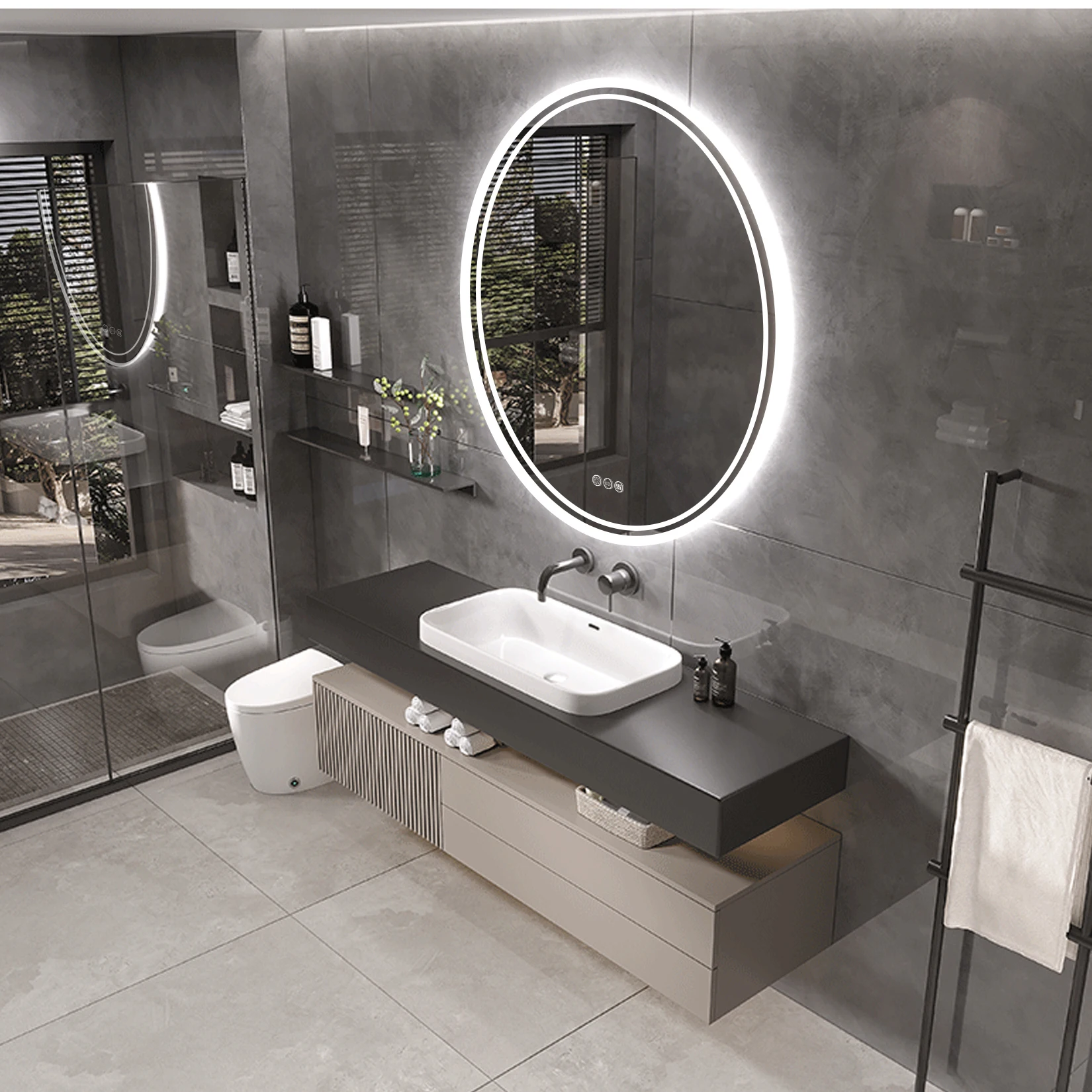 Bathroom Mirror Supplier Bathroom Wall Mounted LED Light Dimmable Defogging Mirror with Smart Touch Sensor