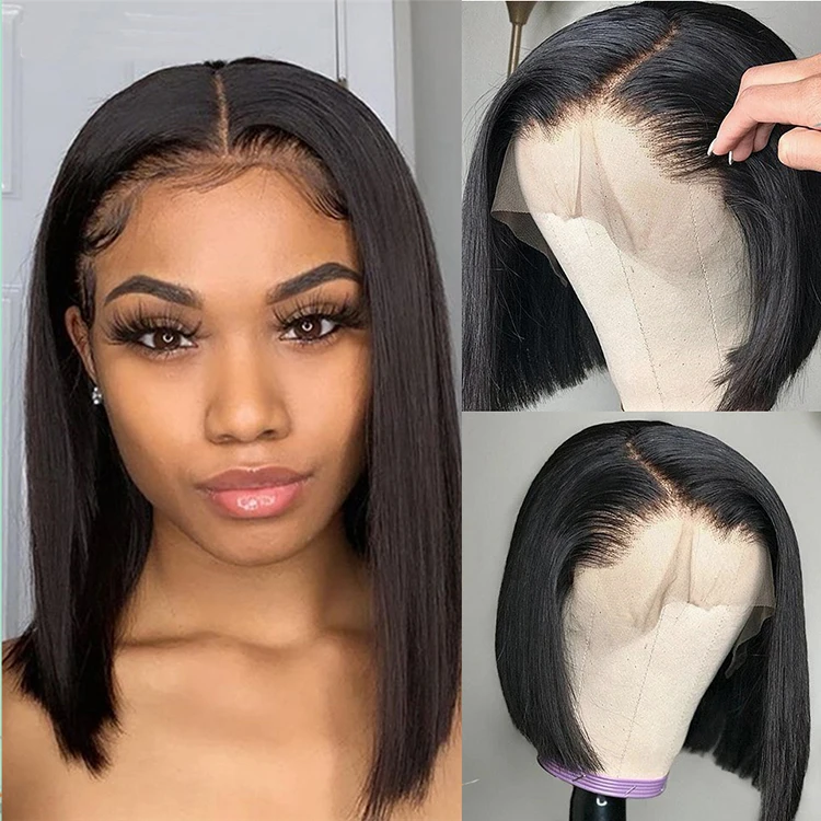 High Quality Wholesale Lace Front  Hair Suppliers Cheap Human Hair  Wig 150 Density Straight Bob for black women