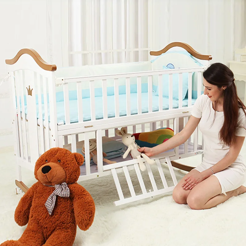 European Style Rocking Wood Baby Coat Bed, Kids Bedroom Furniture Stand Wood Toddler Cot Bed/