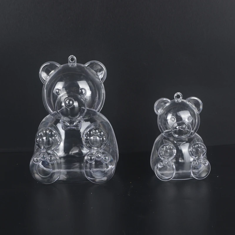Personalized Bear Shaped Candy Packaging Boxes Clear Gift Cartoon Plastic Bear Box  For Christmas Party