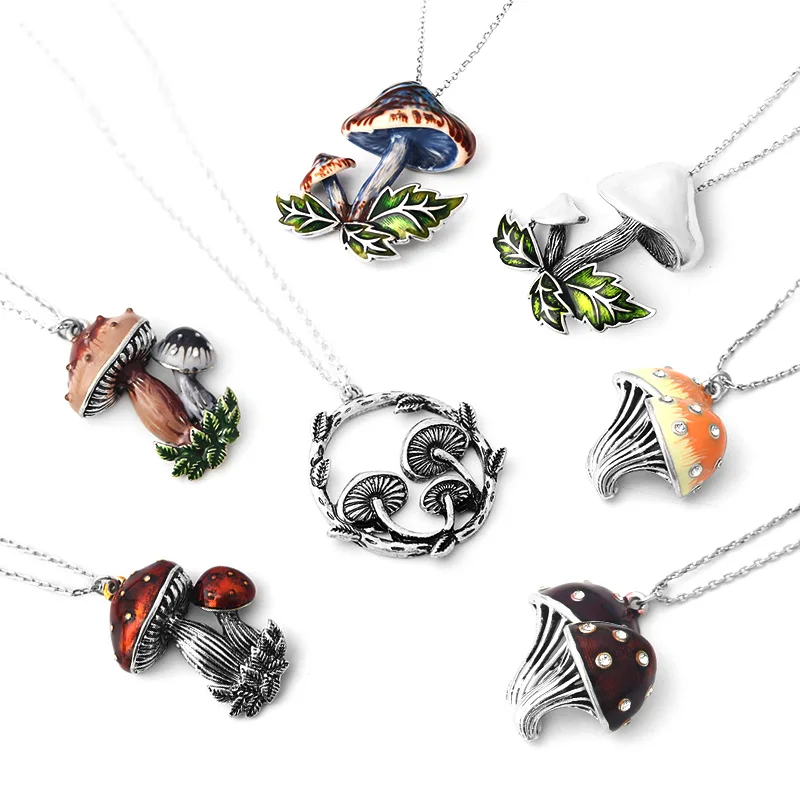 V&R Fashion Jewelry Vintage Cartoon Cute Mushroom Pendant Silver Necklaces For Women