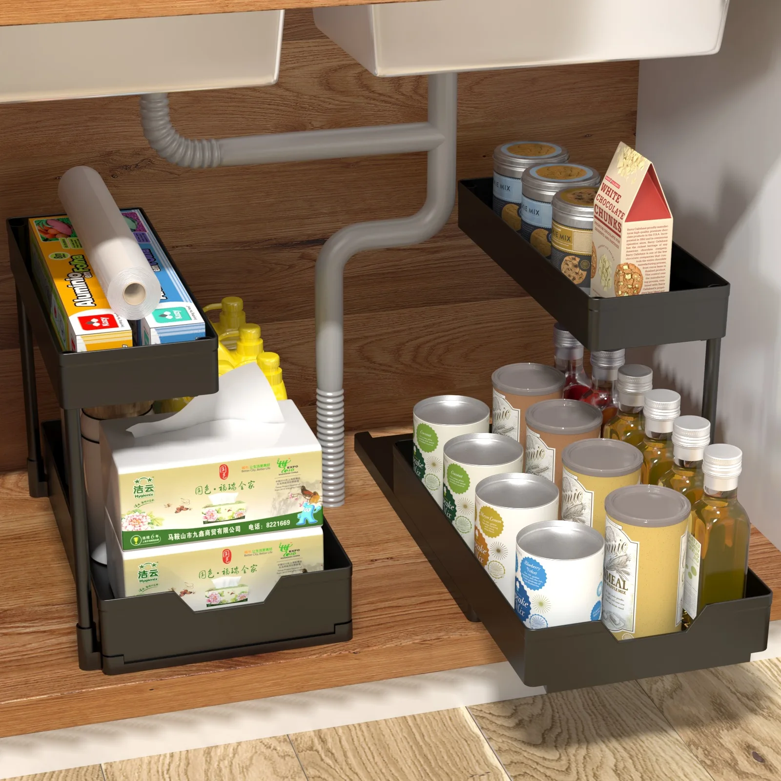 2-Tier L shape Spice Organizer Rack Countertop Condiment Display Shelf Drain Rack Kitchen Bathroom Storage Shelves