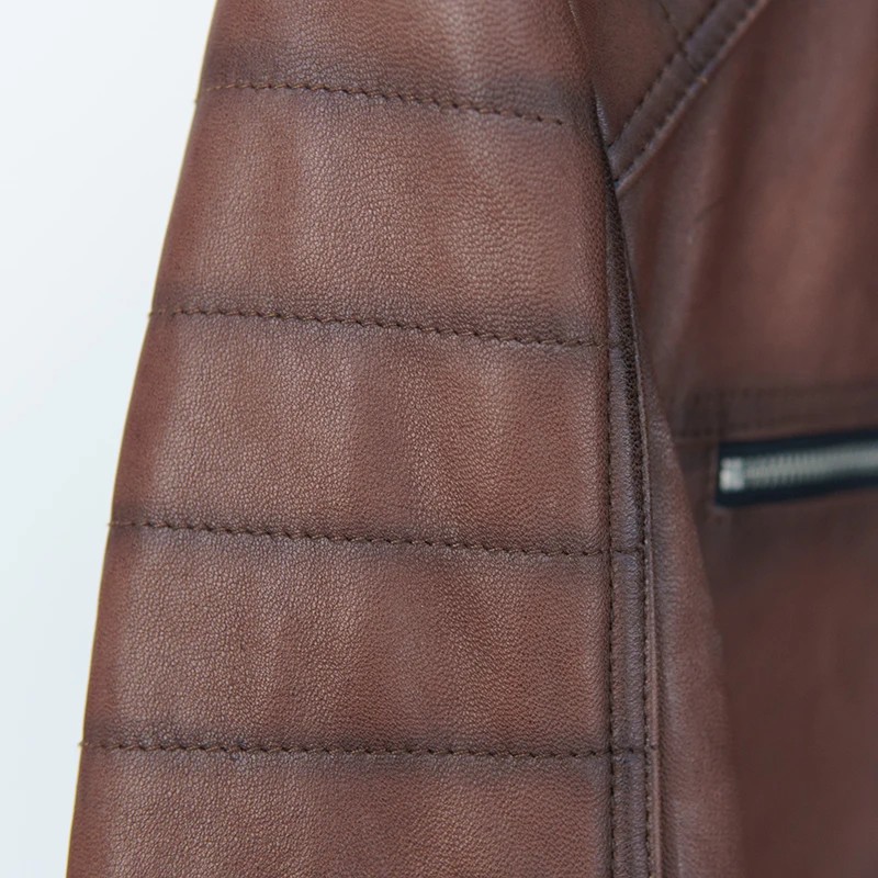 NAFA OEM Mens Vintage Classic Stand Collar Genuine Leather Biker Jacket  with Affordable Price