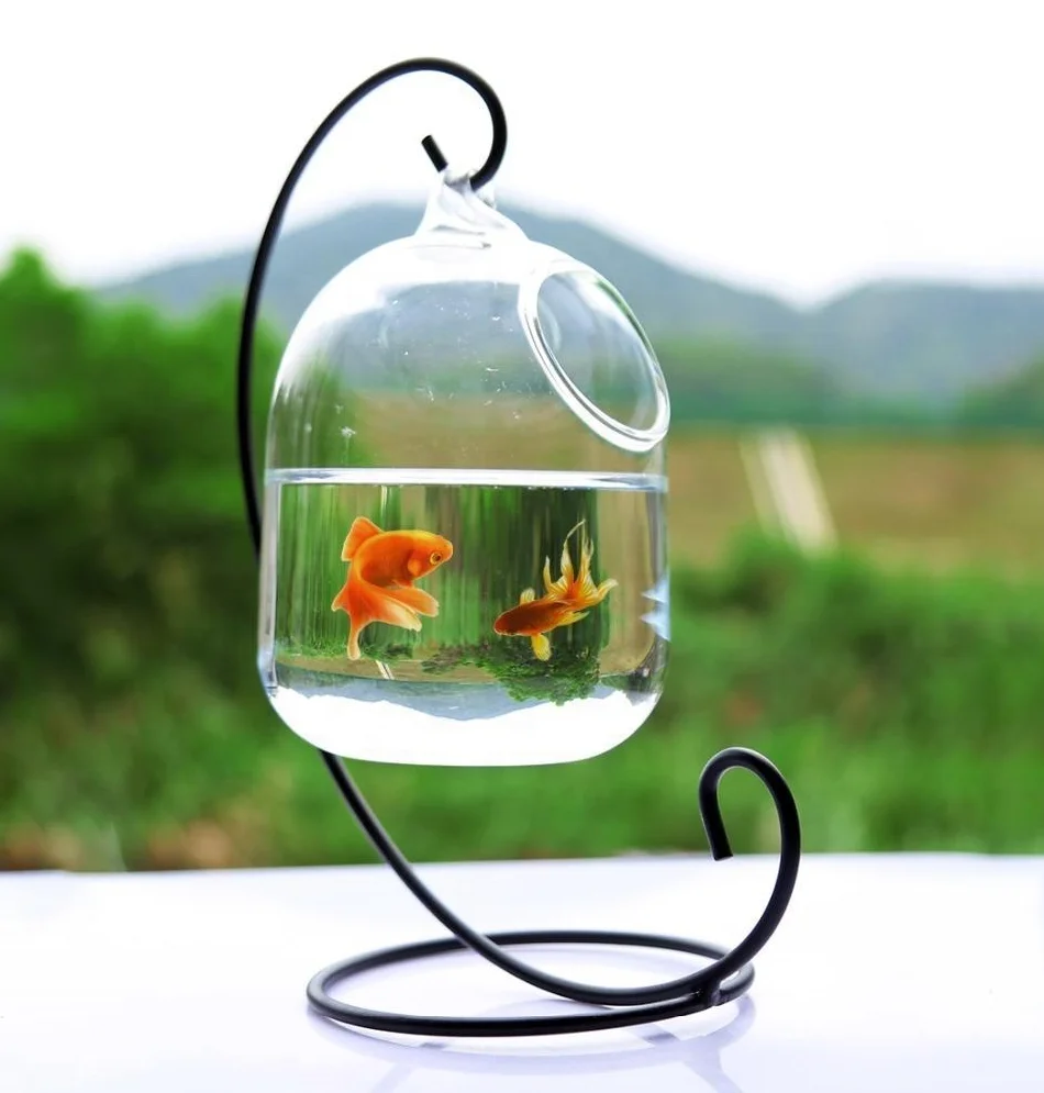 Clear 15cm Height Hanging Aquarium Accessories Glass Fish Bowl Fish Tank Flower Plant Vase For Home Decoration
