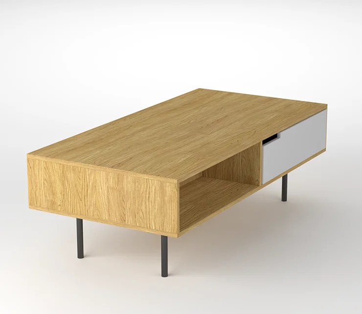 Factory Wholesale Contemporary Unique Design Oak Living Room Centre Table Metal Legs Wooden Coffee Table