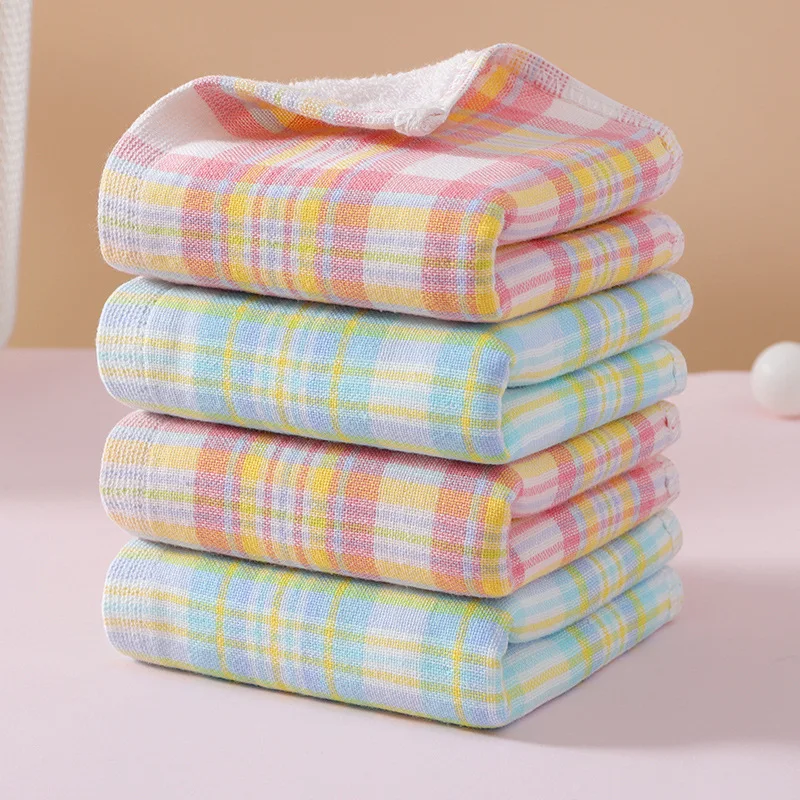 Kids Plaid Towel High Quality Baby Cotton Towel Hot Sale Wholesale 50*25cm Water-absorbent Hand Towel