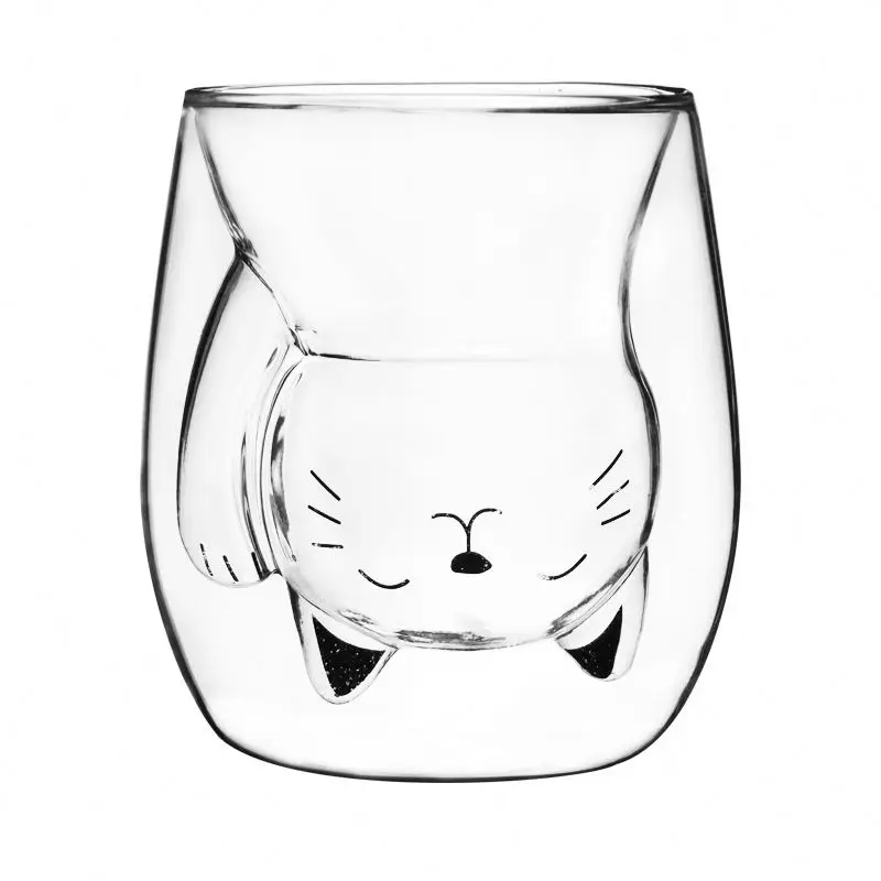 Frosted Cartoon Sublimation Reusable Printed Blown Decorative Glass Coffee Cup Glass Double Wall