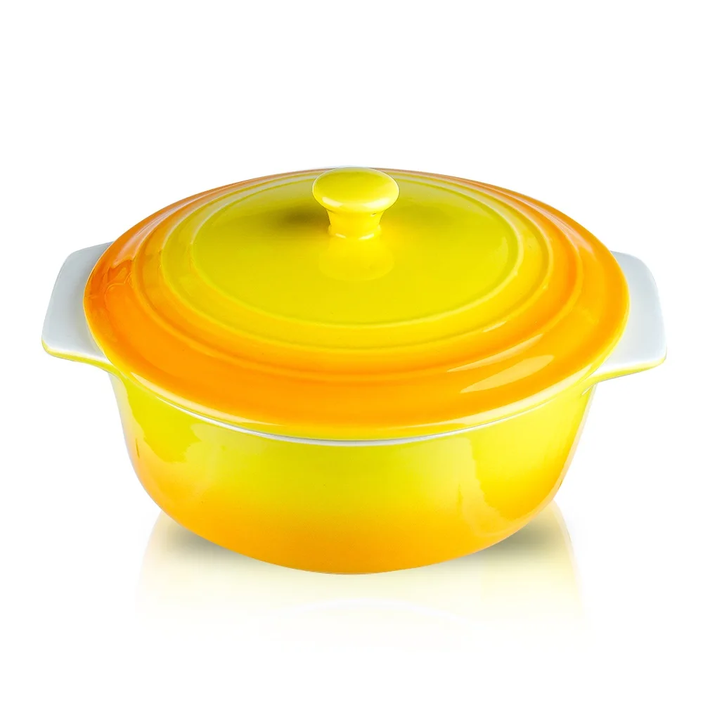 New Design Ceramic Round Casserole Cookware Baking Pan With Lid Gradient Series