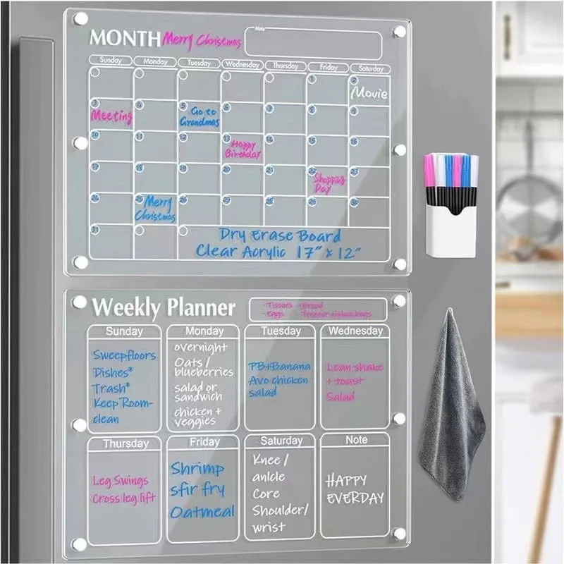 Customize Weekly Planner Fridge Acrylic Magnetic Calendar Fridge Magnets Magnetic Acrylic Calendar For Fridge