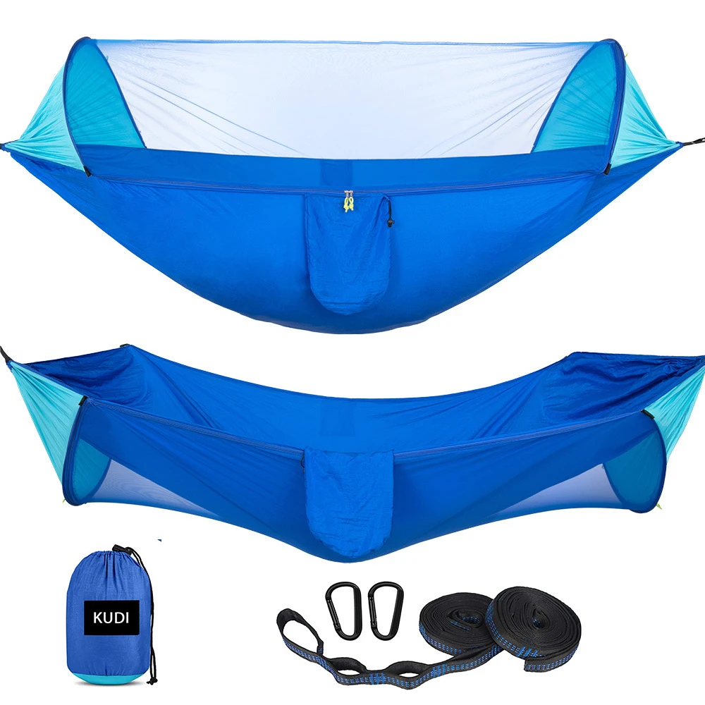 
OEM/ODM Packable Parachute Nylon Hanging Swing Hammock with Mosquito Bug Netting for camping 