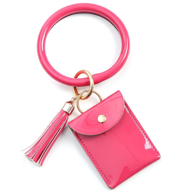 Stylish ID Credit Card Holder Wrist Wallet With Tassel PU Leather Bracelet Key Chain