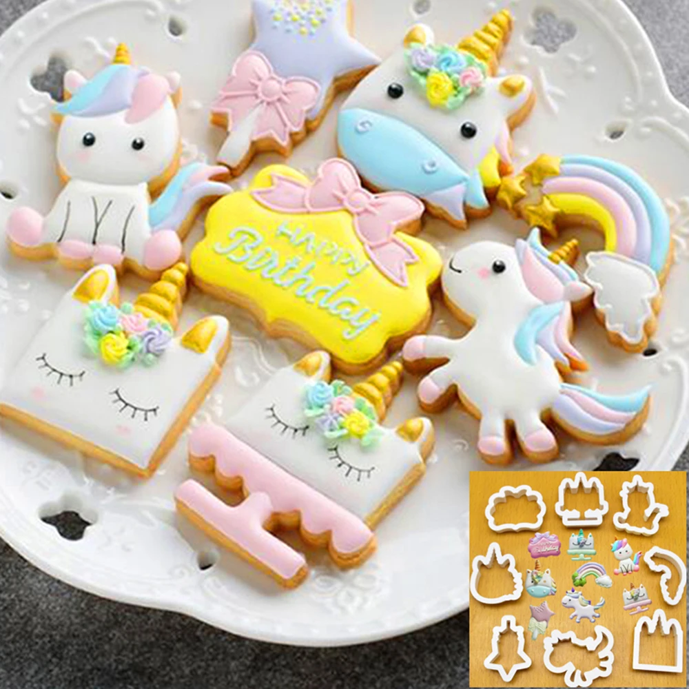  8Pcs/Set DIY Cute Cartoon Unicorn Horse Shape Fondant Cake Cookie Cutter Mold Biscuit Decorating Moulds Kitchen Baking