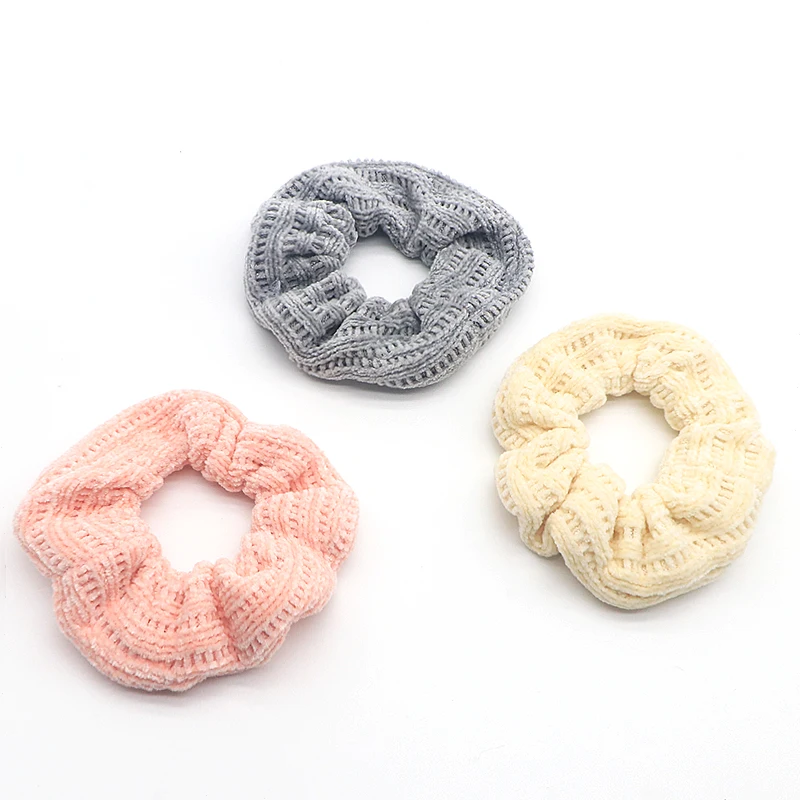 Corduroy Scrunchies Knitted Warm Solid Color Hair Band Knitting Elastic Hair Scrunchies For Girls