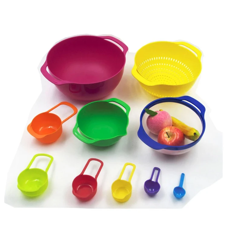Bol a service measuring bowl set with measuring cup spoon, 10pcs set melamine plastic colorful measuring bowl
