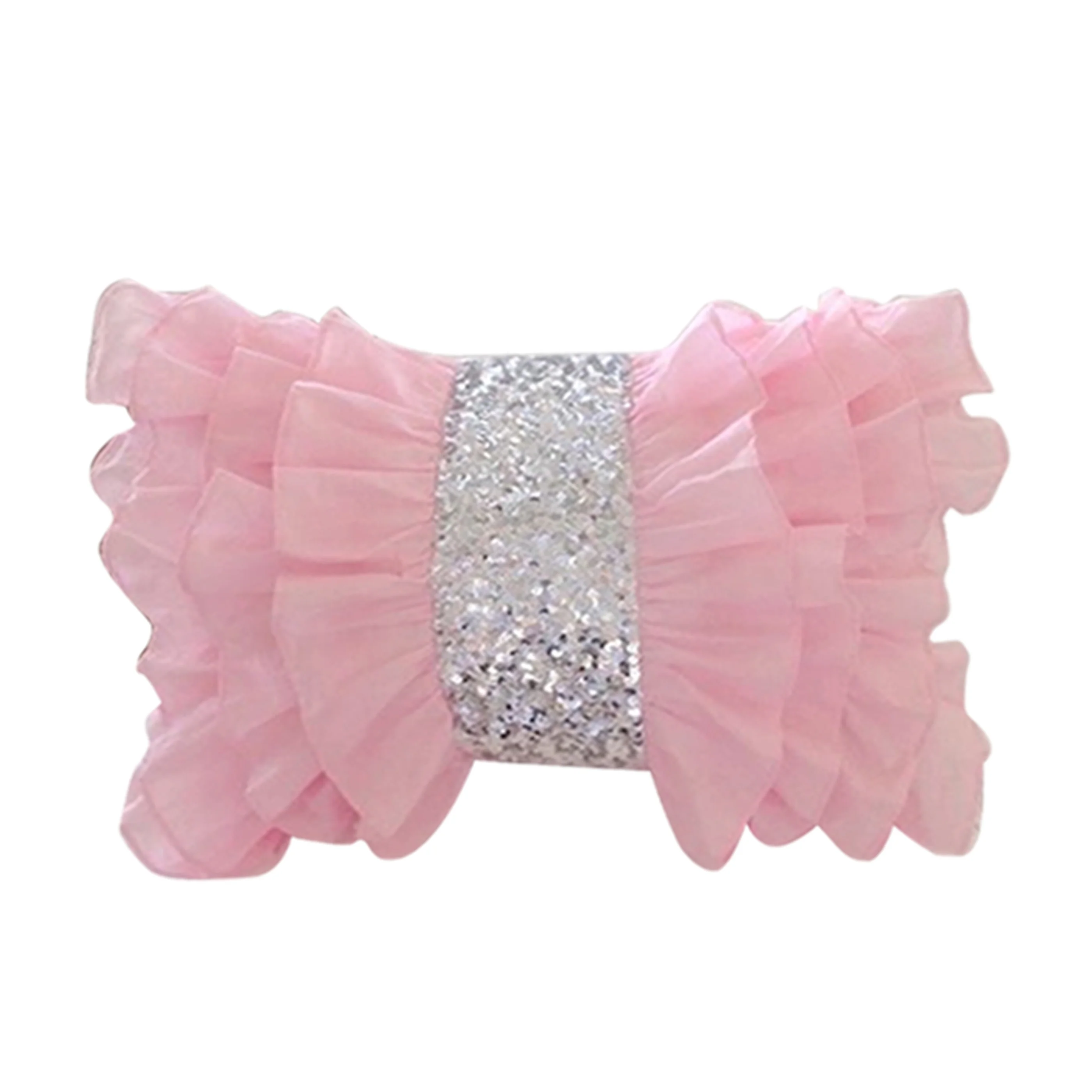 Pink ruffle silver beads studs rhinestone 3D texuture decorative trims decoration pillow shell Shaped filled cushion for girls