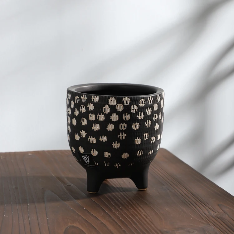 Matte black wholesale indoor outdoor decorative garden ceramic pot / home garden decoration pots plants with foot stand
