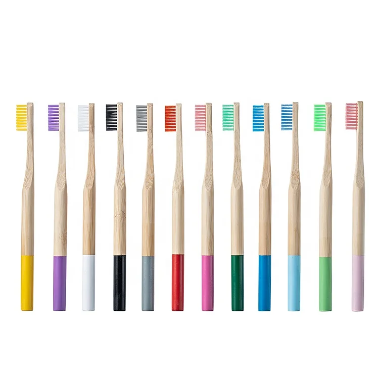Good quality design engrave and UV printing logo Bamboo toothbrush with color painting Bamboo toothbrush