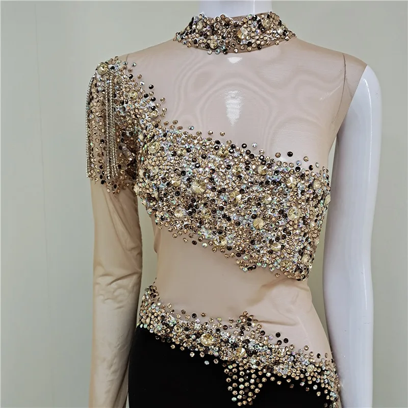 A3747 customize 2024 new high quality fashion lady wear long sleeve extreme sexy crystal long jumpsuit  Ship in 7-15 days