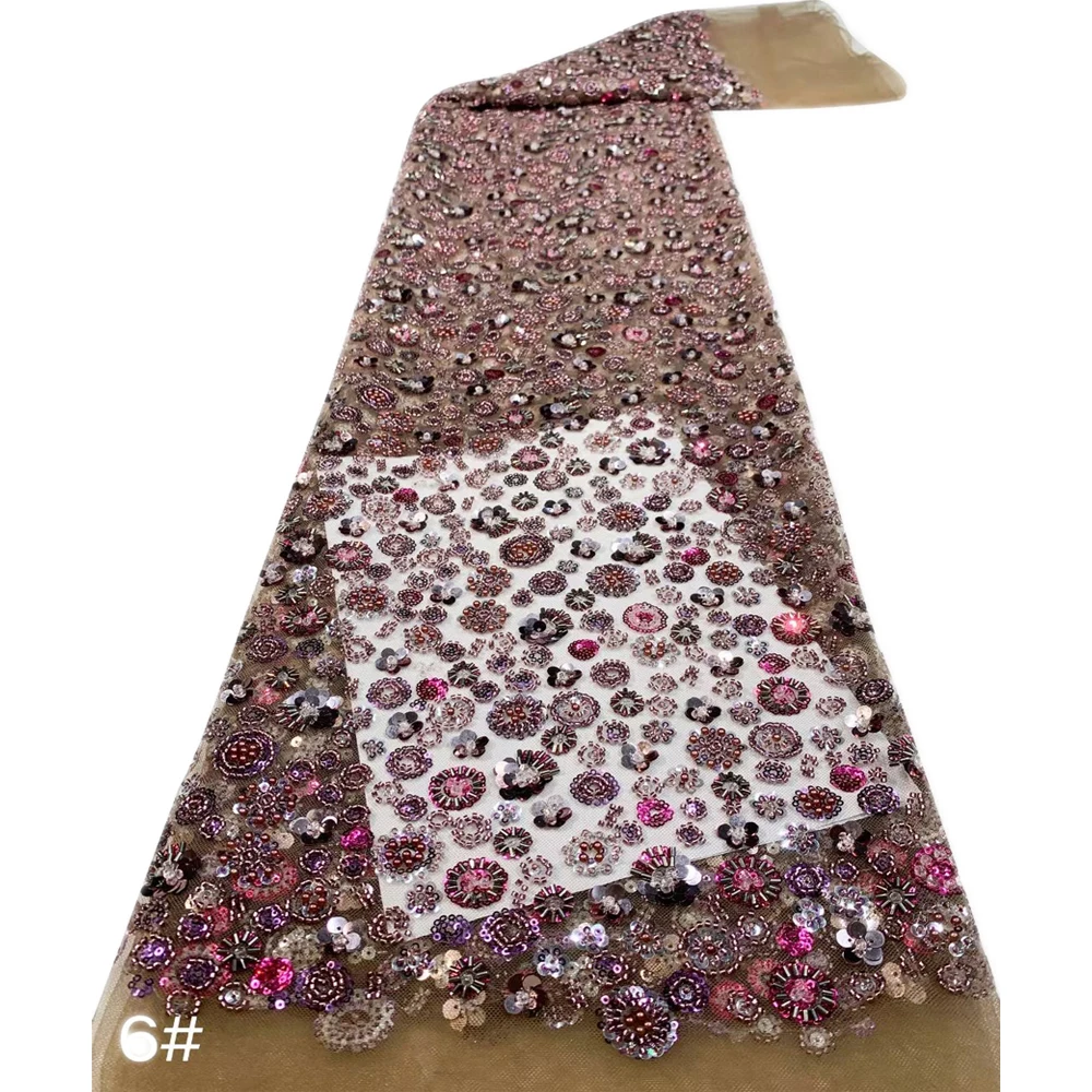 Luxurious Handmade Beads Embroidery Lace Fabric French Tulle Sequined Beaded Lace Fabrics Making Evening Party Dress