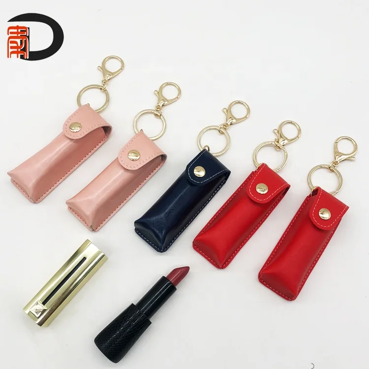 Portable PU Leather Lipgloss Holder With Custom Keychain Small Lipstick Bags Cases