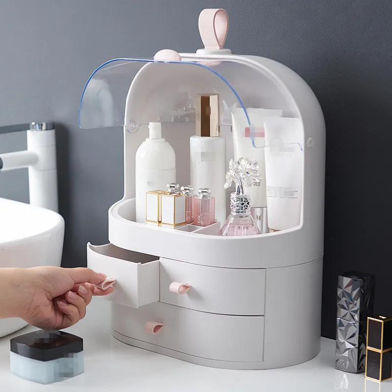 Desktop Makeup Storage Case Multi-functional Cosmetic Storage Box Portable Makeup Organizer Case with Lid and Compartment