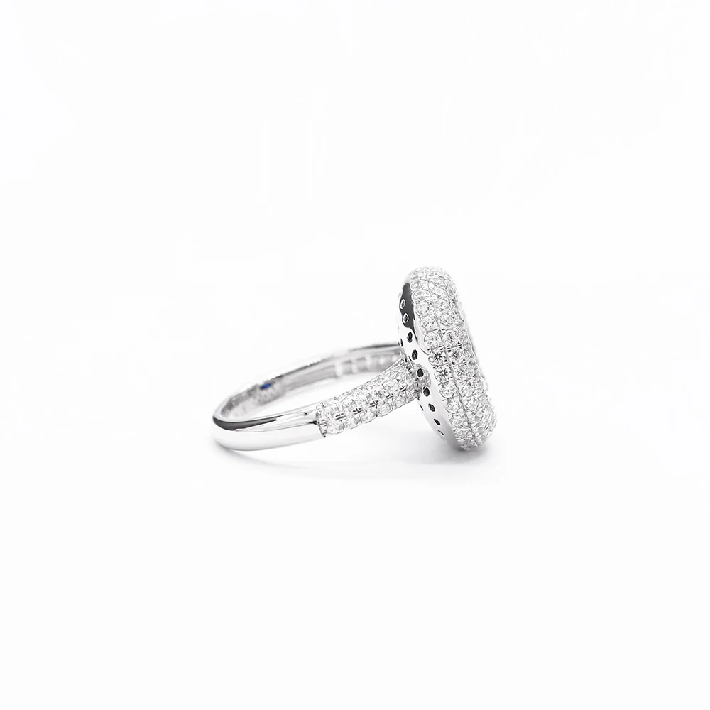 Luxury 925 Sterling Silver Party Ring with Blue Synthetic Zircon 18K Enamel Brilliant Cut Diamond CNAS Certified Anniversary